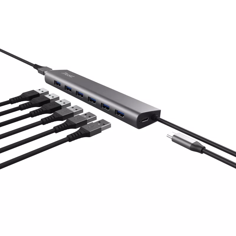 Trust Halyx 24967 hub USB a 7 porte, USB 3.2 Gen 1, Type-A, 5000 Mbit/s, argento