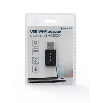 Adattatore USB Wi-Fi GEMBIRD AC1300 Dual-Band Wi-Fi 5 (RTL8812BU) 867 Mbit/s USB 3.0 antenna interna nero