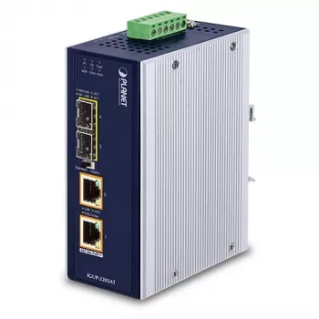 Convertitore di media industriale PLANET 2x100/1000X SFP su 2x10/100/1000T 802.3bt PoE++