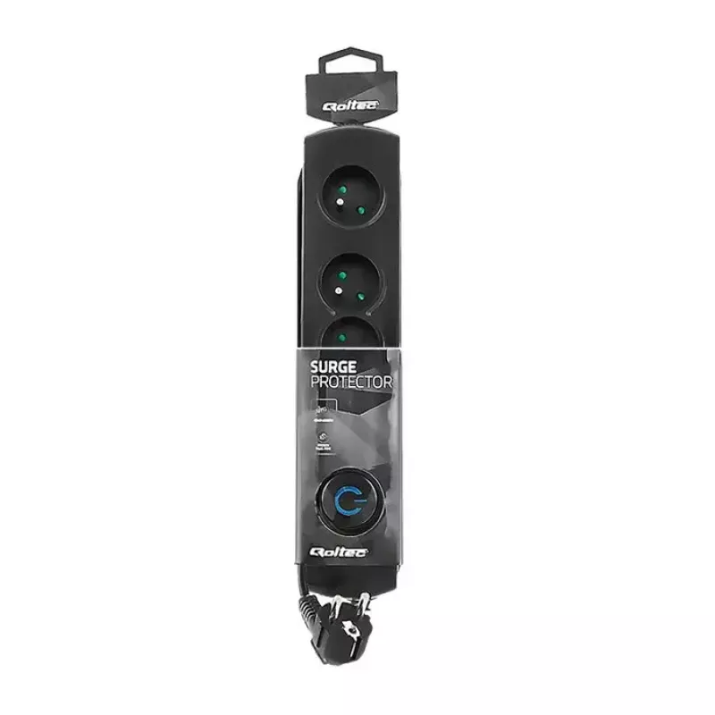 Protezione da sovratensione QOLTEC 50104 — 4 prese AC, 230 V, cavo 1,5 m, nero