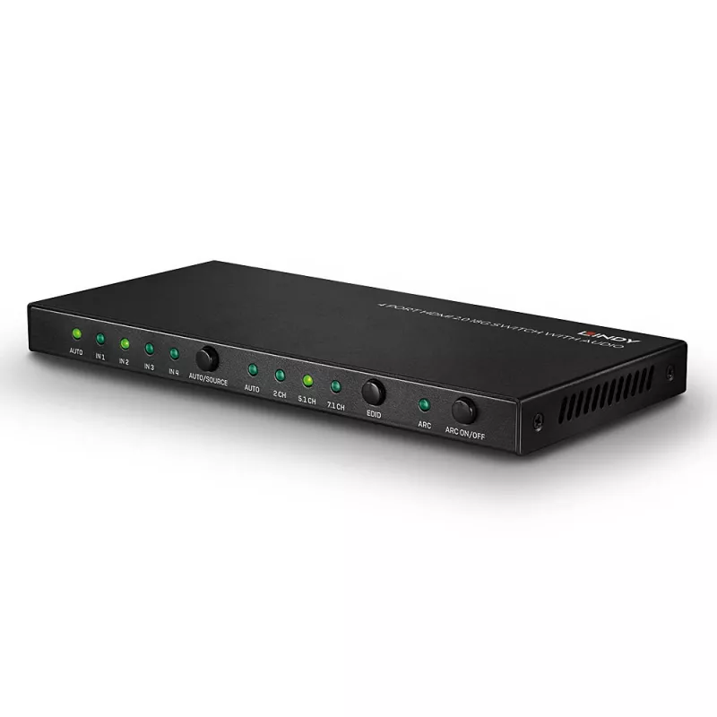 Lindy 38249 switch HDMI 2.0 18G a 4 porte con audio, da scrivania