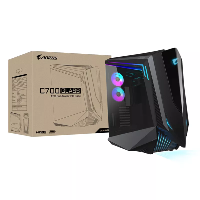 Case PC GIGABYTE AORUS C700 GLASS – Full-Tower, supporta fino a E-ATX e radiatori da 420 mm, 5 ventole da 120 mm preinstallate, USB 3.1 Type-C, RGB Fusion