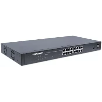Switch Intellinet 16 porte Gigabit Ethernet PoE+ web-managed con 2 porte SFP, compatibile IEEE 802.3at/af Power over Ethernet (PoE+/PoE), 374 W, Endspan, montaggio rack 19 pollici