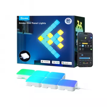 Lampada da parete intelligente Govee Mini Panel Lights Wi‑Fi/Bluetooth 72 W, bianco, set da 10, 80×80×28 mm