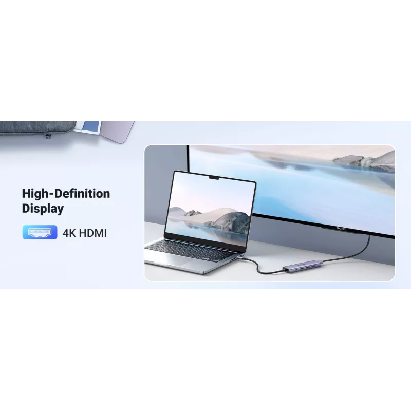 UGREEN Revodok CM511 hub USB-C 5 in 1 (15596), 3x USB-A, HDMI 4K, USB-C PD 100 W, grigio