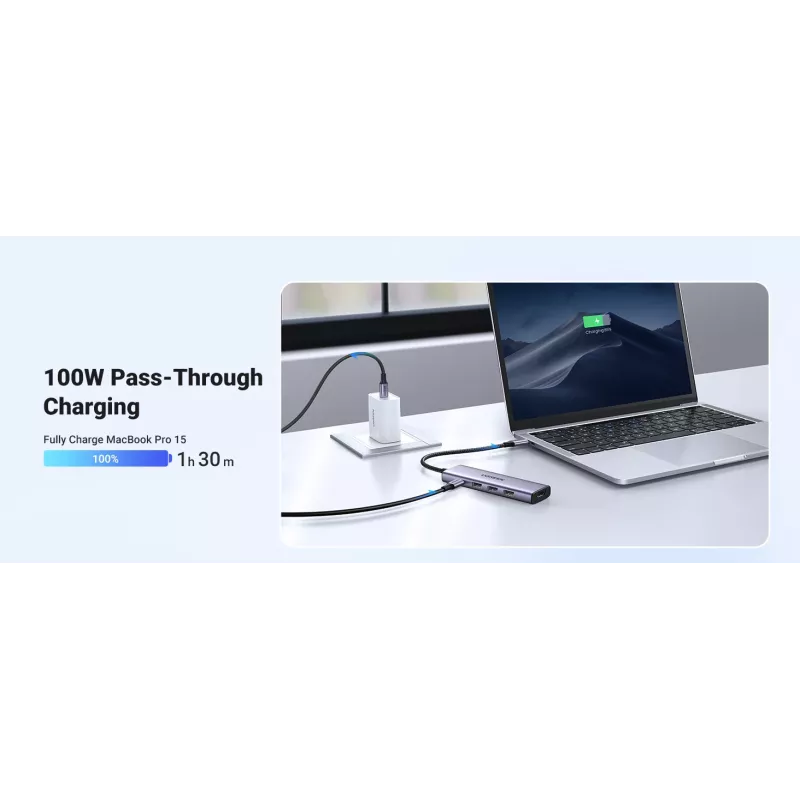 UGREEN Revodok CM511 hub USB-C 5 in 1 (15596), 3x USB-A, HDMI 4K, USB-C PD 100 W, grigio