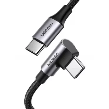 Cavo USB-C-USB-C UGREEN 70643, USB 2.0, 1 m, 5 A, 480 Mbit/s, guaina TPE, connettori dritto-angolare, nero/grigio
