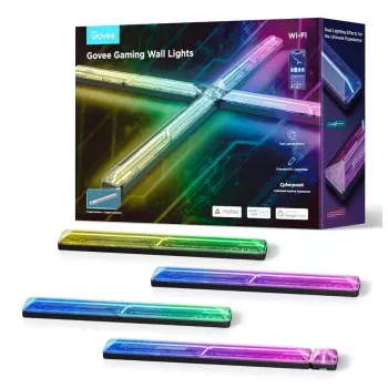 Lampada da parete smart Govee Gaming Wall Lights (4+1) – WLAN/Bluetooth, multicolore, 4 pezzi, 370×45×30 mm