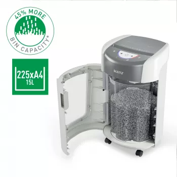 Distruggidocumenti Leitz IQ OptiMax Home Office 225 a microtaglio livello di sicurezza P5 15 L – bianco