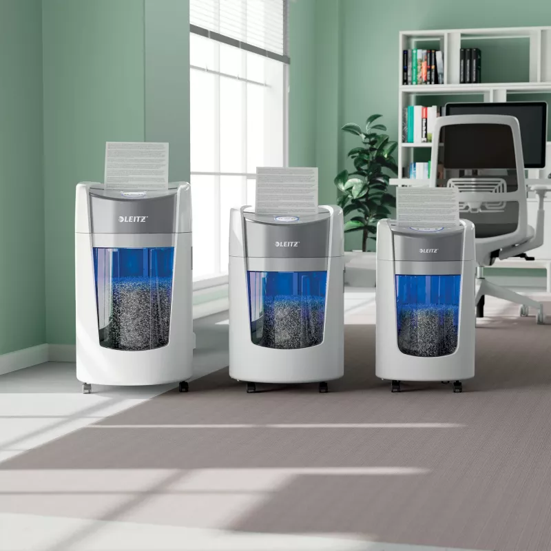 Distruggidocumenti Leitz IQ OptiMax Home Office 225 a microtaglio livello di sicurezza P5 15 L – bianco