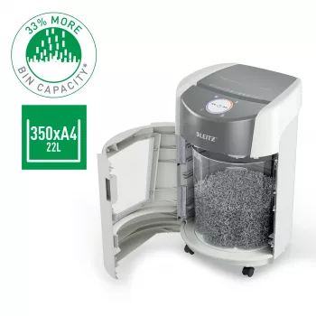 Distruggidocumenti Leitz IQ OptiMax Small Office 350 a microtaglio livello di sicurezza P5 22 L – bianco