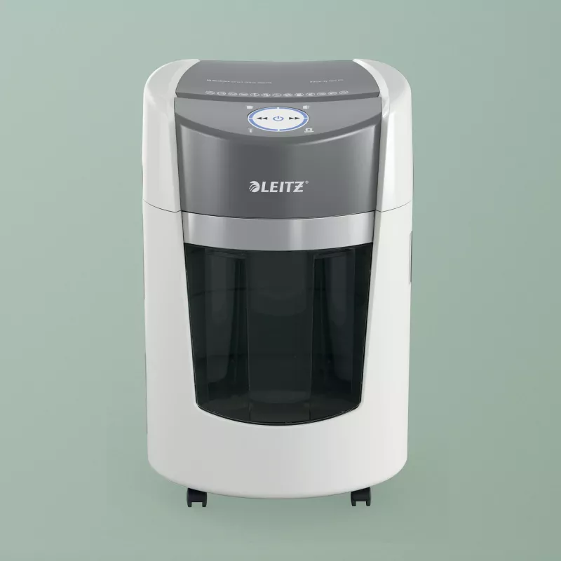 Distruggidocumenti Leitz IQ OptiMax Small Office 350 a microtaglio livello di sicurezza P5 22 L – bianco