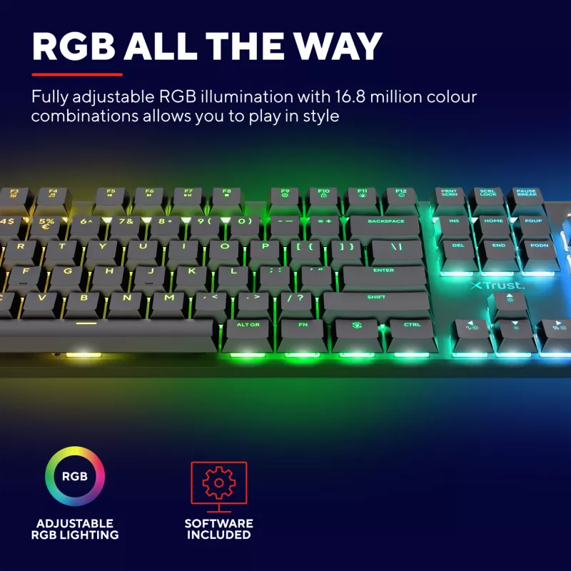 Trust GXT 868 Torix Tastiera Gaming USB + RF Wireless + Bluetooth QWERTY US English nero