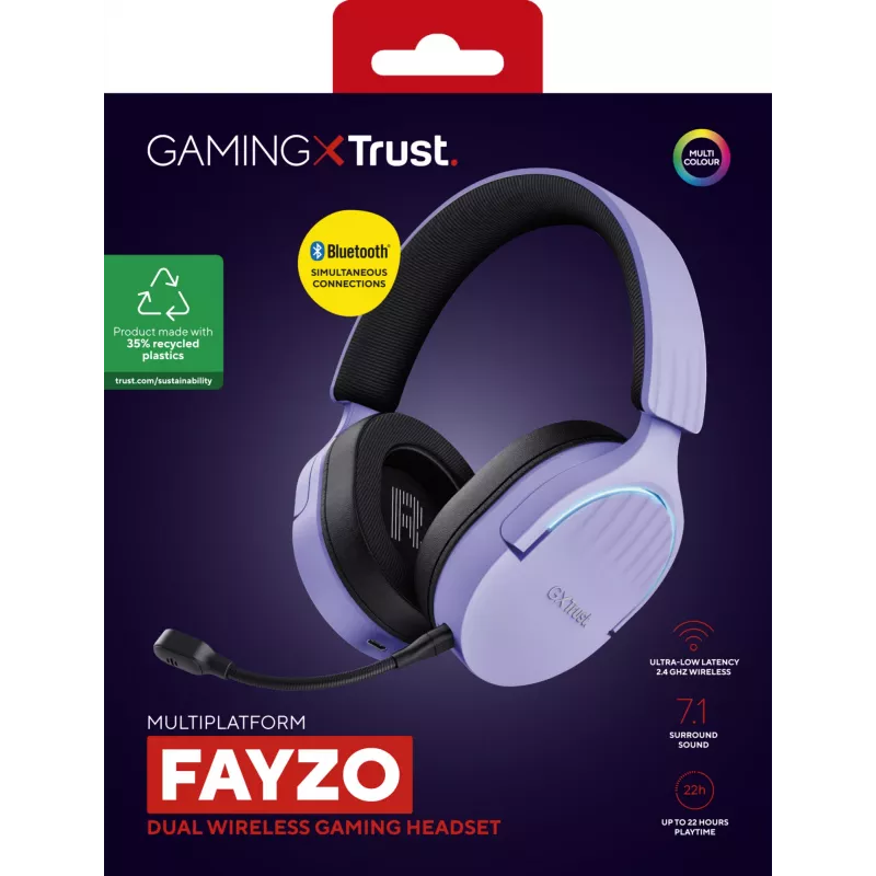 Trust GXT 491P FAYZO Headset con filo e senza fili fascia per la testa Gaming USB Type-A Bluetooth nero, viola