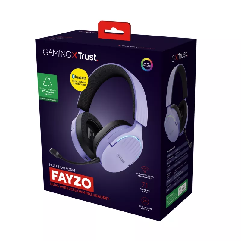 Trust GXT 491P FAYZO Headset con filo e senza fili fascia per la testa Gaming USB Type-A Bluetooth nero, viola