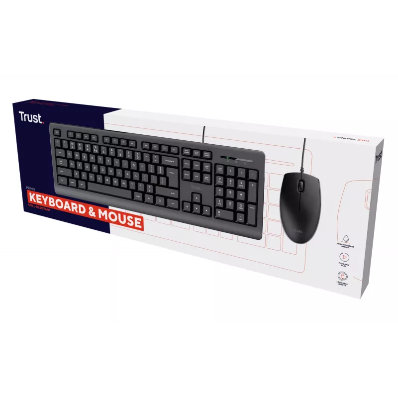 Trust Primo Tastiera, mouse incluso, universale, USB, QWERTY, US-English, nero