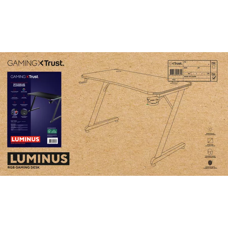 Tavolo rettangolare TRUST GXT 709 LUMINUS nero 1200x600x740 mm