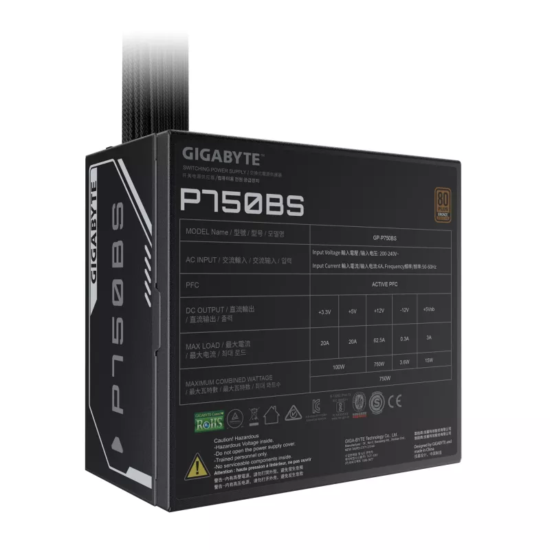 Alimentatore GIGABYTE P750BS – PCI-E 6+2 pin x 4, 80 PLUS Bronze, ventola da 120 mm, compatibile ATX, spina EU
