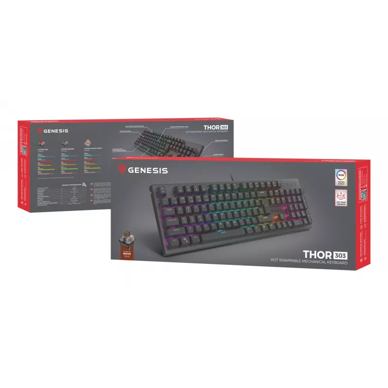 Tastiera da gaming GENESIS Thor 303 USB QWERTZ tedesco nero meccanica RGB