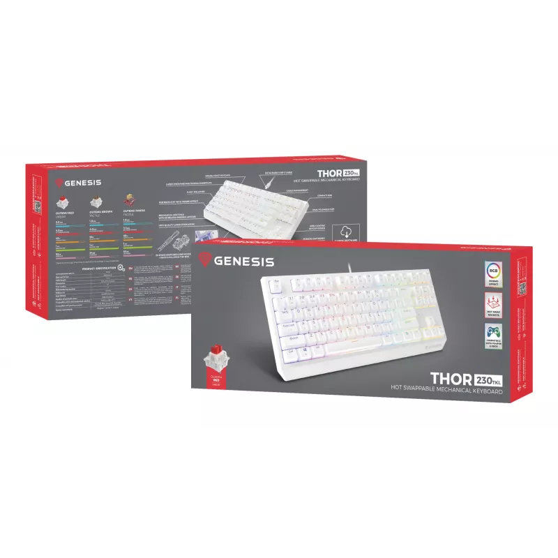 Tastiera da gaming GENESIS Thor 230 TKL USB QWERTY inglese US bianco