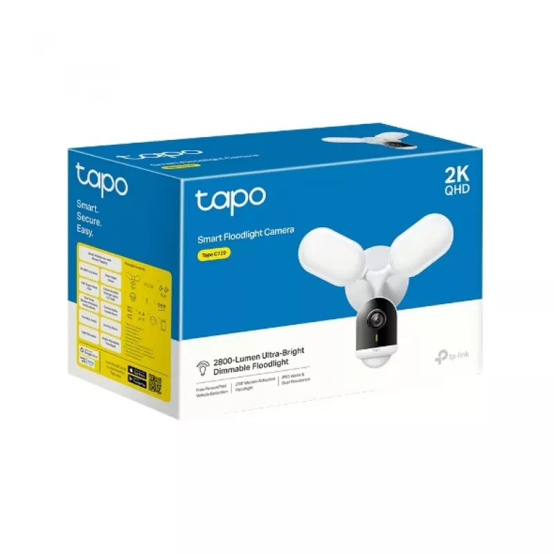 TP-Link telecamera con faretto smart, telecamera di sorveglianza IP, esterno, con filo e wireless, 2800 lm, 5000 K, parete