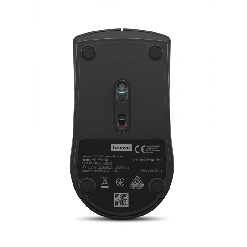 Lenovo 150 GY51L52638 mouse wireless, ottico LED, 3 pulsanti, 1 batteria AA, nero