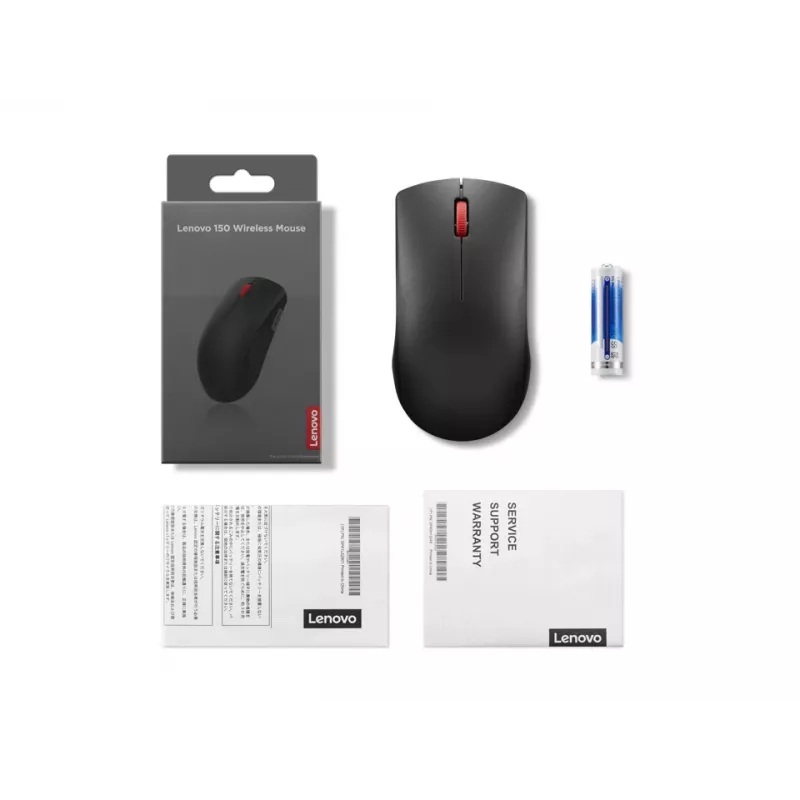 Lenovo 150 GY51L52638 mouse wireless, ottico LED, 3 pulsanti, 1 batteria AA, nero