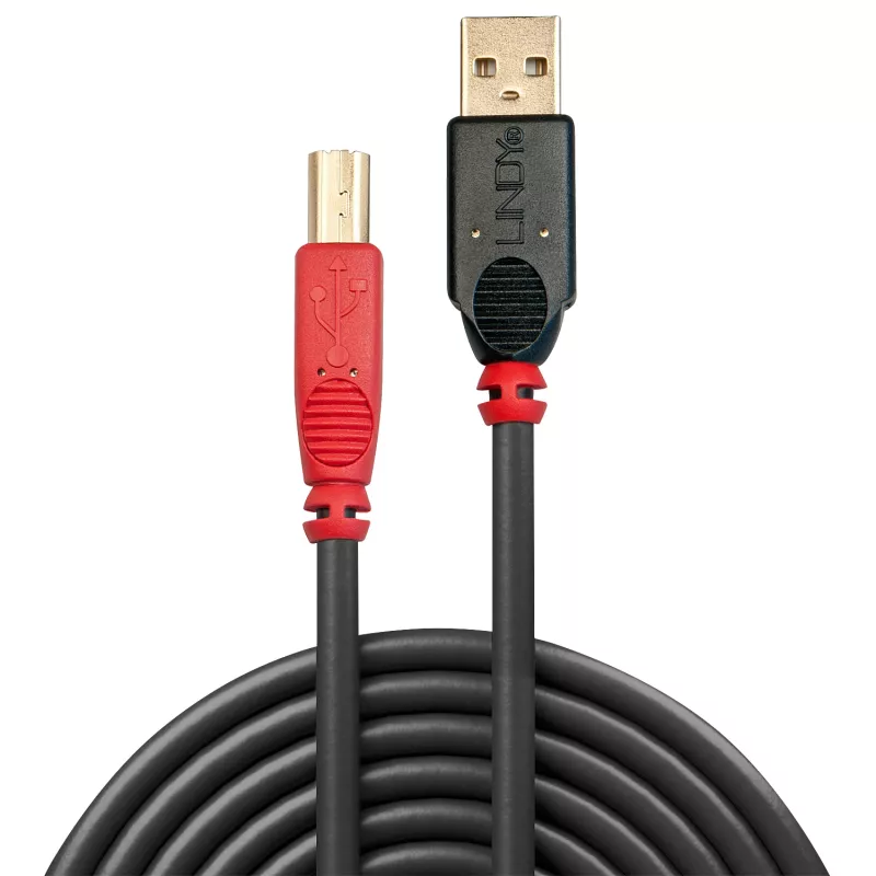 Lindy 15 m cavo attivo USB 2.0 Type-A a B, 15 m, USB A, USB B, USB 2.0, maschio/maschio, nero, rosso