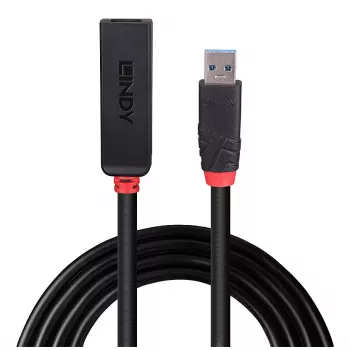 Lindy 5m USB 3.0 Active Extension sottile, USB 3.2 Gen 1 (3.1 Gen 1) Type-C, USB 3.2 Gen 1 (3.1 Gen 1) Type-C, 5000 Mbit/s, nero, acrilonitrile-butadiene-stirene (ABS), cavo tondo