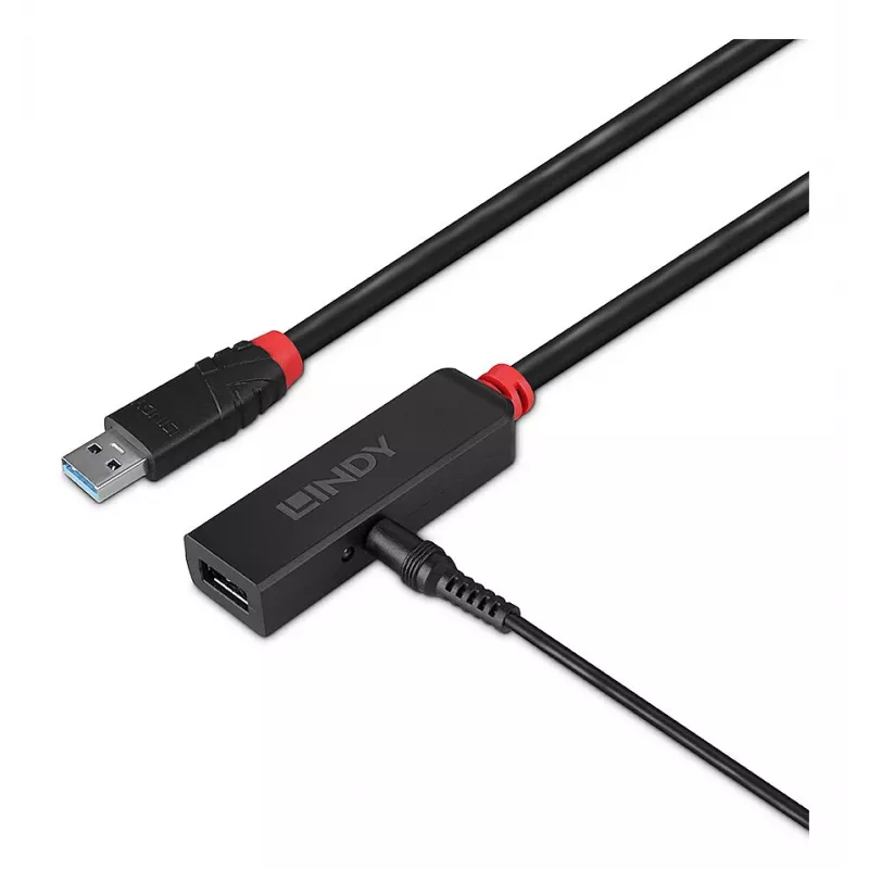 Lindy 5m USB 3.0 Active Extension sottile, USB 3.2 Gen 1 (3.1 Gen 1) Type-C, USB 3.2 Gen 1 (3.1 Gen 1) Type-C, 5000 Mbit/s, nero, acrilonitrile-butadiene-stirene (ABS), cavo tondo