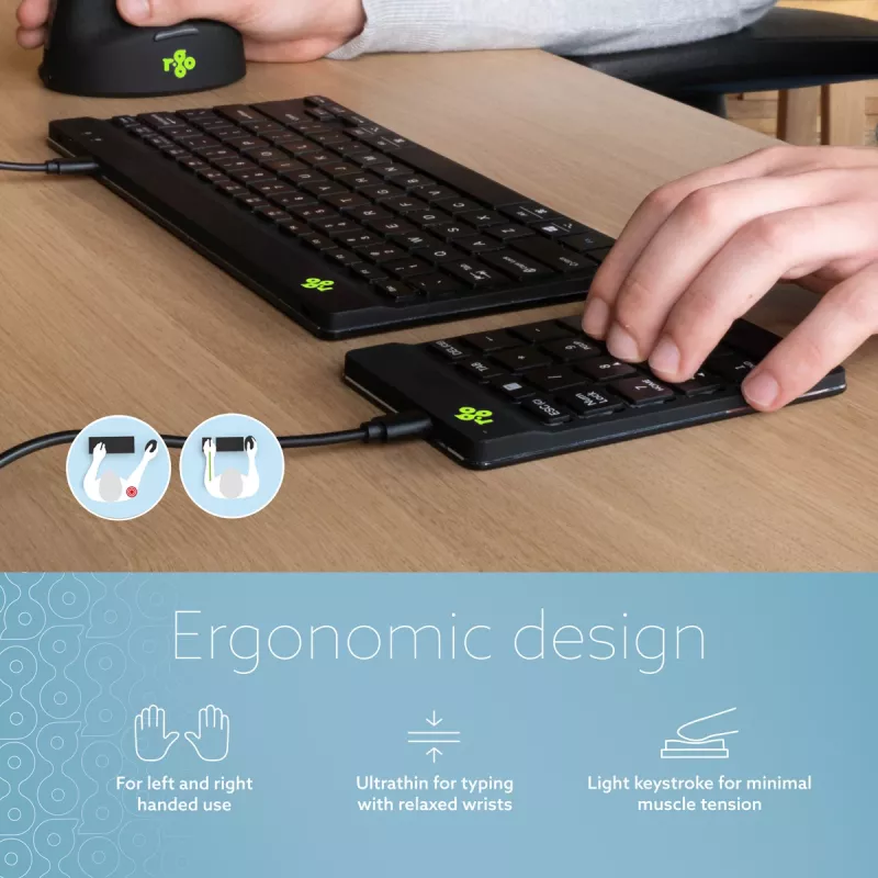 R-Go Tools tastierino numerico R-Go Numpad Break, tastierino numerico ergonomico con software per le pause, con filo, nero
