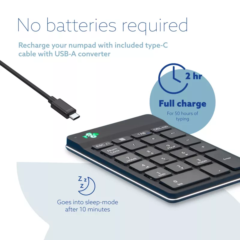 R-Go Tools tastierino numerico R-Go Numpad Break, tastierino numerico ergonomico con software per le pause, Bluetooth, nero