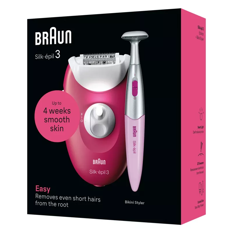 Epilatore Braun Silk-épil 3 SE3-202, 20 pinzette, funzionamento a rete, Berry