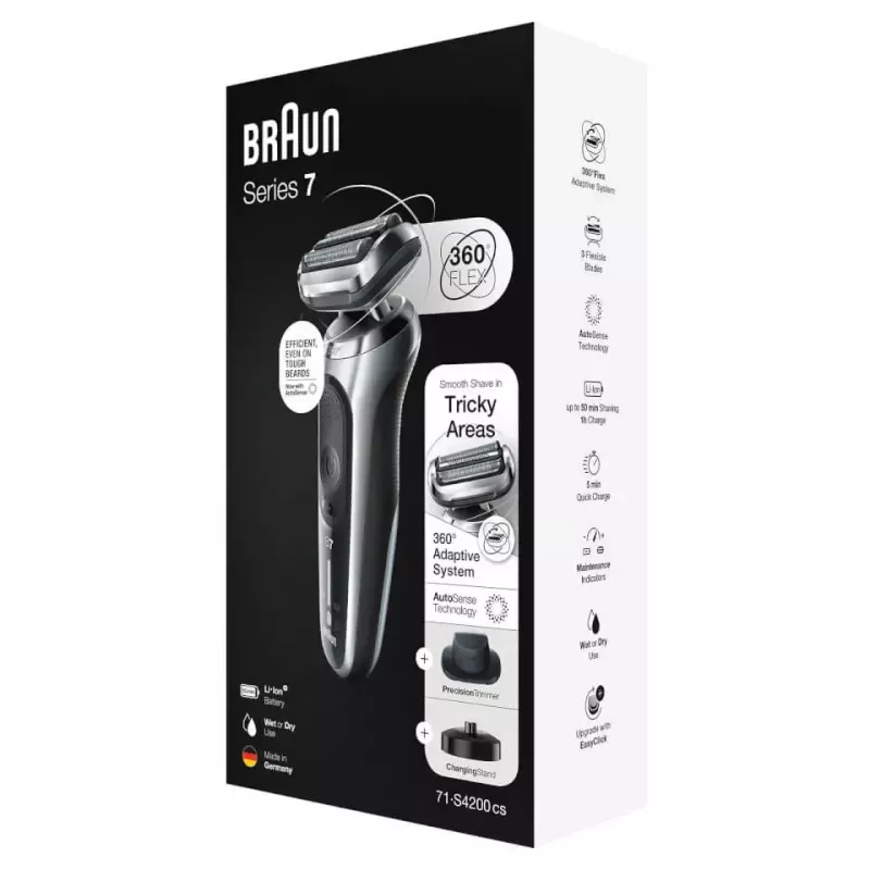 Rasoio Braun serie 7 71-S4200cs nero AutoSense batteria ricaricabile