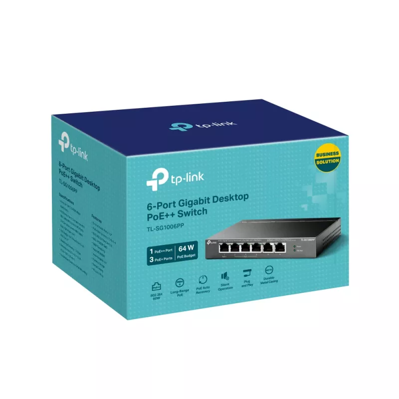 TP-Link switch desktop Gigabit 6 porte con 3 porte PoE+ e 1 porta PoE++
