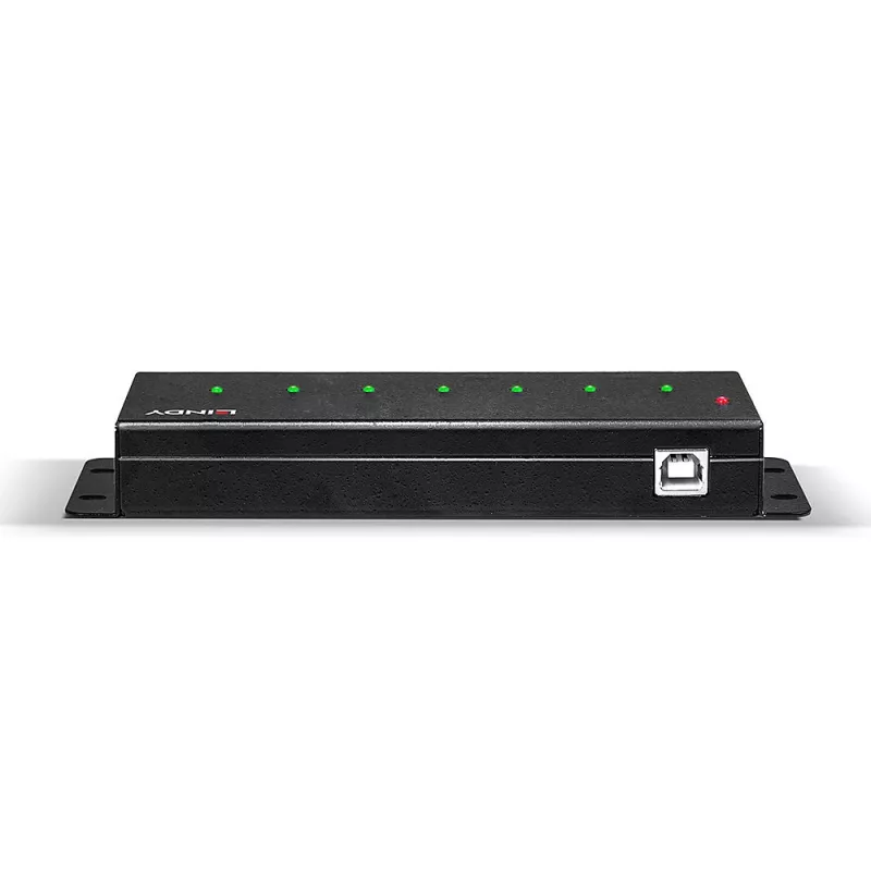 Lindy 42794 hub USB 2.0 industriale in metallo a 7 porte, 480 Mbit/s, staffe di montaggio, alimentatore esterno, nero