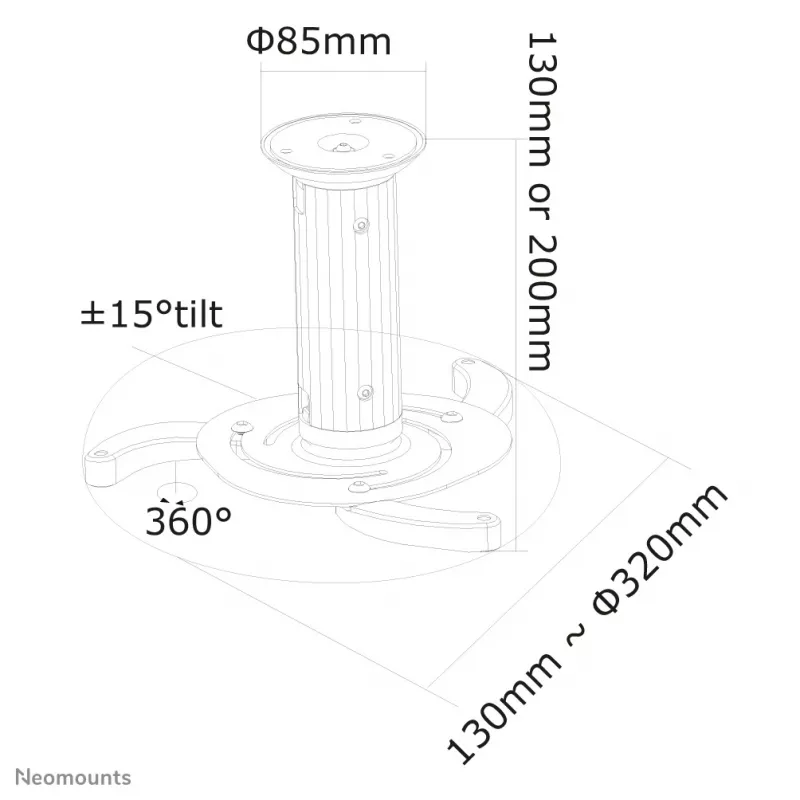 Neomounts BEAMER-C80WHITE supporto a soffitto per proiettore - altezza 13-20 cm - completamente orientabile
