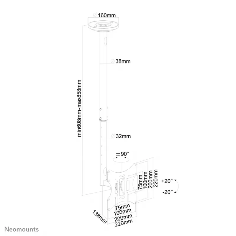 Neomounts FPMA-C060 nero supporto da soffitto per monitor/TV 10-40 pollici - h 60-85 cm