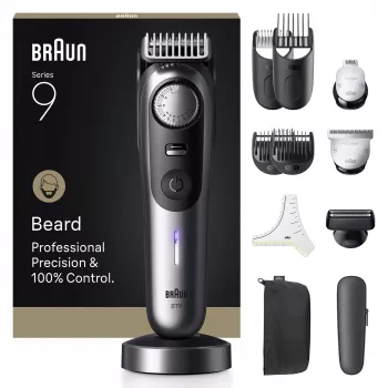 Braun BeardTrimmer 9 BT9560 tagliabarba batteria 52 2 cm bagnato & asciutto nero, argento
