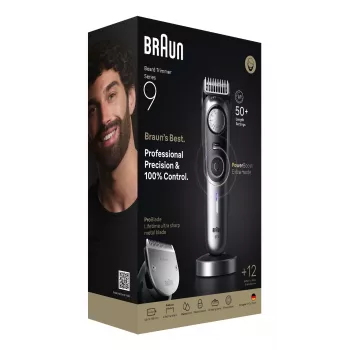 Braun BeardTrimmer 9 BT9560 tagliabarba batteria 52 2 cm bagnato & asciutto nero, argento