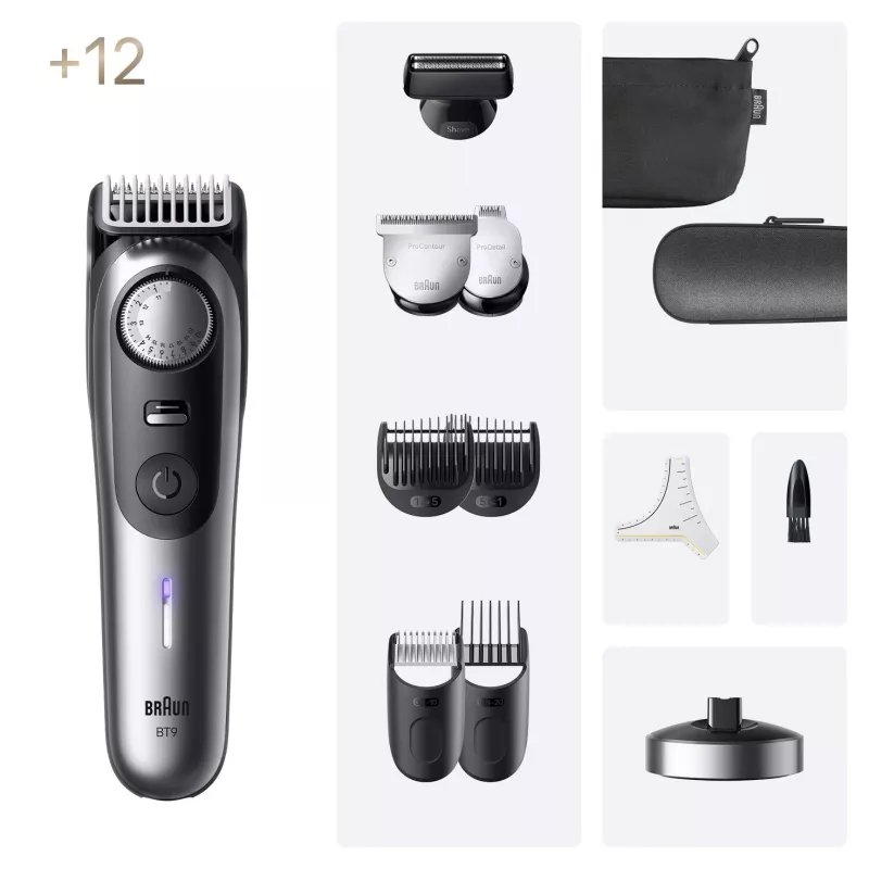 Braun BeardTrimmer 9 BT9560 tagliabarba batteria 52 2 cm bagnato & asciutto nero, argento