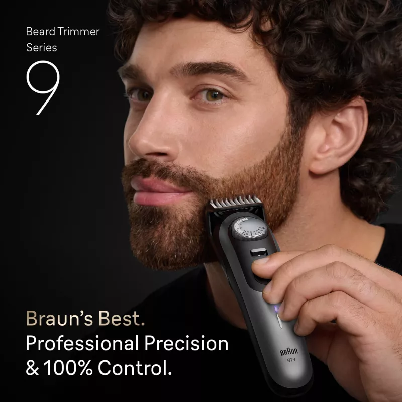 Braun BeardTrimmer 9 BT9560 tagliabarba batteria 52 2 cm bagnato & asciutto nero, argento