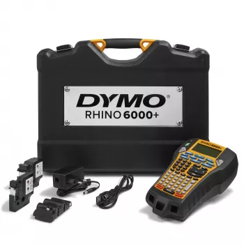 DYMO Rhino 6000+ etichettatrice industriale | etichettatrice collegata al computer con valigetta rigida | include 1 cartuccia nastro vinile, 1 cartuccia nastro nylon flessibile e batteria ricaricabile agli ioni di litio