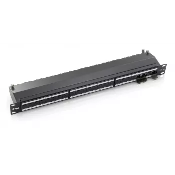 Equip patch panel schermato 24 porte Cat.6A, nero, RJ-45, oro, Cat6a, montaggio rack, 1U, nero