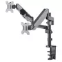 Supporto da scrivania doppio Manhattan per TV e monitor (molla a gas a movimento completo), per schermi da 10 pollici a 27 pollici, montaggio a morsetto o a passacavo, compatibilità VESA: 75x75 e 100x100 mm - verificare le dimensioni dei quattro fori di fissaggio sul retro dello schermo per assicurarsi che sia compatibile, max. 8 kg (ciascuno)