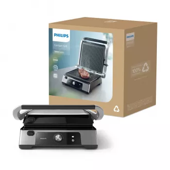 Philips serie 5000 grill da contatto, alluminio, rettangolare, girevole, 200 °C, coperchio ribaltabile, coperchio di chiusura, 180°
