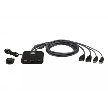 ATEN switch KVM a 2 porte USB FHD HDMI con cavo, 1920 x 1200 pixel, Full HD, 1,518 W, nero