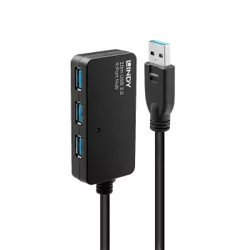 Lindy 10m USB 3.0 Active Extension Pro Hub, USB 3.2 Gen 1 (3.1 Gen 1) Type-A, USB 3.2 Gen 1 (3.1 Gen 1) Type-A, 5000 Mbit/s, nero, plastica, cavo tondo