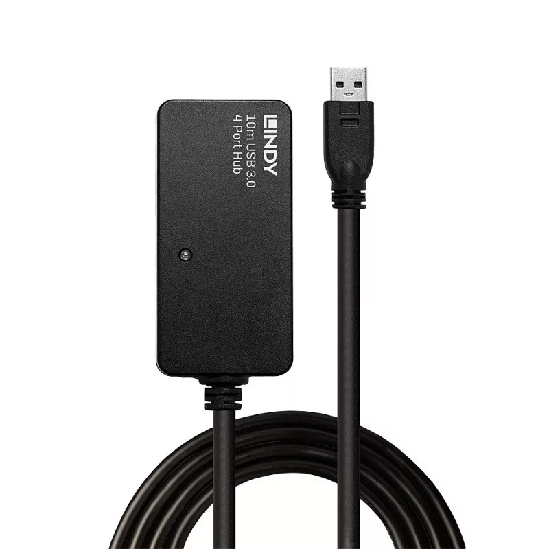Lindy 43159 hub di prolunga attivo Pro USB 3.0, 4 porte, USB 3.2 Gen 1 (5 Gbit/s), USB-A, 10 m, nero