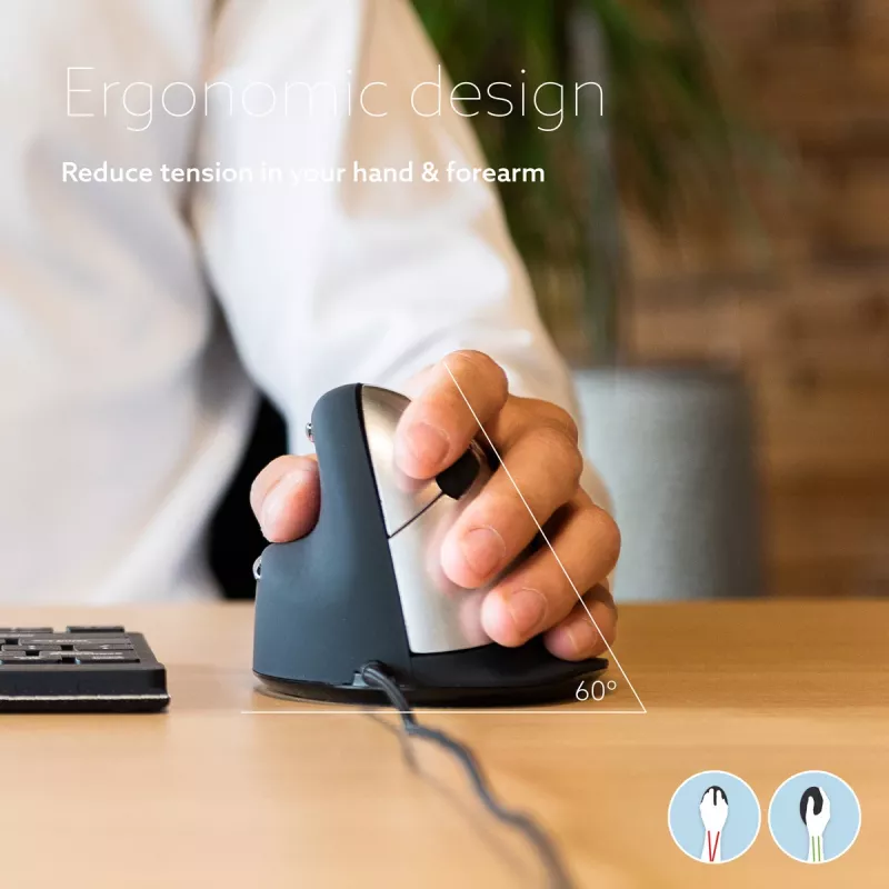R-Go Tools mouse ergonomico R-Go HE Break con software Break, medio (dimensione mano 165–185 mm), per mancini, con filo, nero